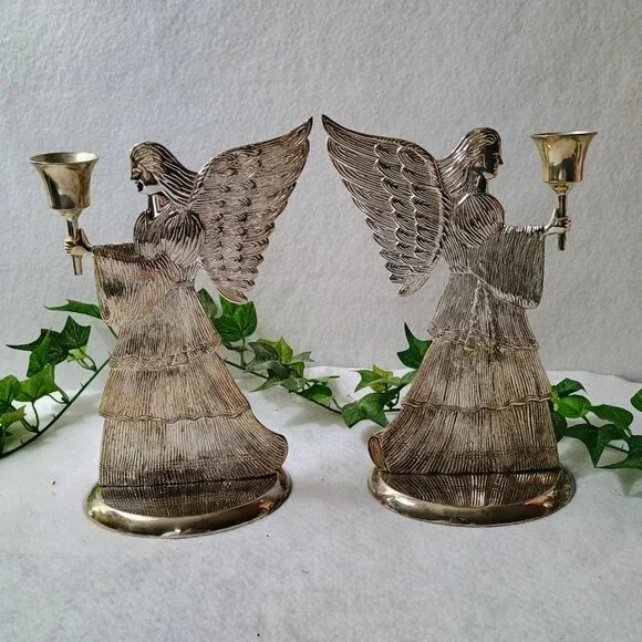VGUC: Vintage Intern'l Silver Silver-Plated 2 Christmas Angel Candle Holder - Picture 3 of 8